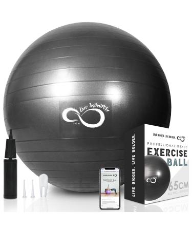 Live Infinitely Exercise Ball (55cm-95cm) Extra Thick Professional Grade Balance & Stability Ball- Anti Burst Tested Supports 2200lbs- Includes Hand Pump & Workout Guide Access Black 95 cm