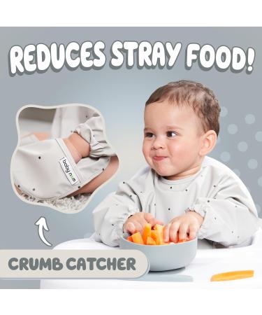 Baby Nom Waterproof Weaning Bib with Sleeves - Ideal for Baby Led Weaning | Grey Toddler Apron Bib for Mess-Free Feeding | 6-12 Months - Buy Online on GoSupps.com