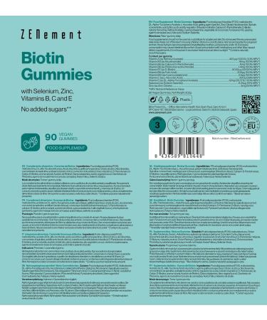 Biotin Gummies for Hair Skin and Nails - No Added Sugars or Sweeteners - With Selenium Zinc and Vitamins A C E and Group B - 90 Vegan Gummies - Forest Fruit Flavor - Zenement - Buy Online on GoSupps.com
