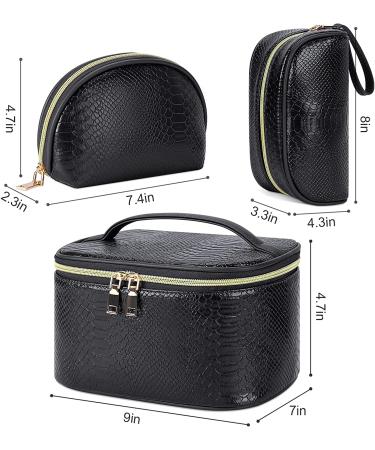 3Pcs Women's Waterproof Leather Makeup Bag Set - Portable Travel Cosmetic Organizer in Black - Buy Online on GoSupps.com