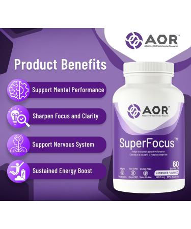 AOR SuperFocus Brain Support Supplement 60 Caps - Enhances Cognitive Performance & Memory Features Ginseng Rhodiola Rosea Bacopa Methyl B12  - Buy Online on GoSupps.com