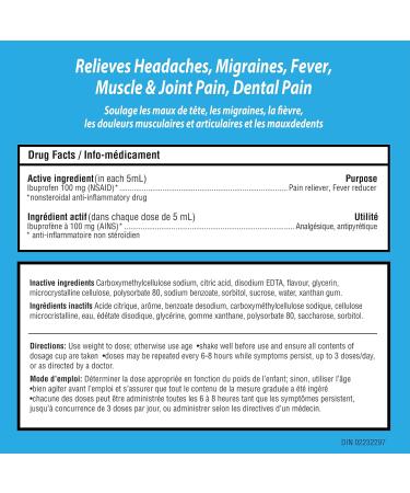 Children's Advil (100 ML Grape Flavour) Ibuprofen Suspension Dye Free Temporary Fever Reducer 100 ml (Pack of 1) Grape - Buy Online on GoSupps.com
