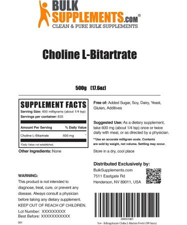Choline L-Bitartrate Powder 500g - Cognitive & Liver Support Supplement - Buy Online on GoSupps.com