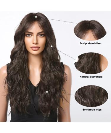 HAIRCUBE Long Brown Wavy Wig for Women | Synthetic Hair Wig with Bangs | Everyday Style & Comfort - Buy Online on GoSupps.com
