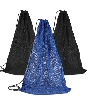 ROKOXIN 3 Pack Mesh Gear Bag For Snorkel Scuba Swim Dive Gear Oversized Drawstring Net Bag for Sports Equipment Gym Beach Toys Balls Laundry 27" X 19"
