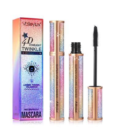 Valleylux 4D mascara waterproof black (2 tube) waterproof wiped and not clumsy black mascara for fuller eyelash volume length 4d silk fiber mascara lasts all day