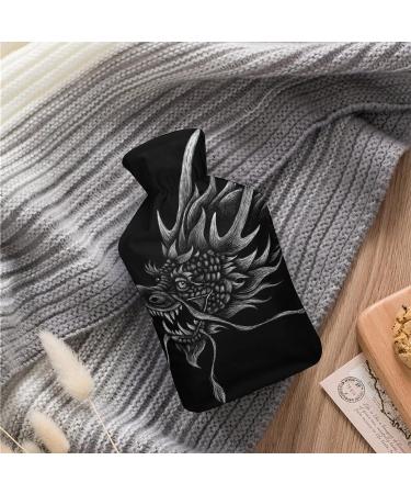 Black Dragon Hot Water Bottle with Plush Cover | Hand Warmer for Adults & Kids | 26.5x15.3cm | International Shipping - Buy Online on GoSupps.com