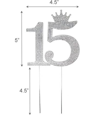 Number 15 Quinceanera Rhinestone Princess Crown Monogram Cake Topper - Sweet 15th Birthday Party (Silver) - Buy Online on GoSupps.com