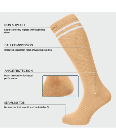 360 RELIEF - Flight Compression Socks Supports | Blood Circulation Travel Work S-M Beige with 2 White lines - Buy Online on GoSupps.com