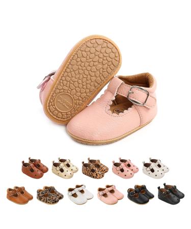 Baby Girls First Walking Shoes Mary Jane PU Leather Anti-Slip Princess Shoes Infant Baby Shoes 12-18 Months D Pink
