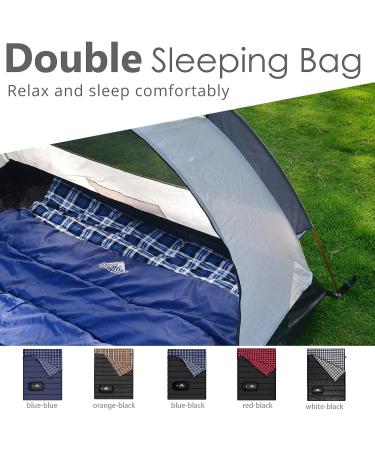 Cotton Flannel Double Sleeping Bag for Camping, Backpacking, or Hiking - Queen Size 2 Person Waterproof Sleeping Bag for Adults or Teens - Lightweight & Waterproof - Blue - Buy Online on GoSupps.com