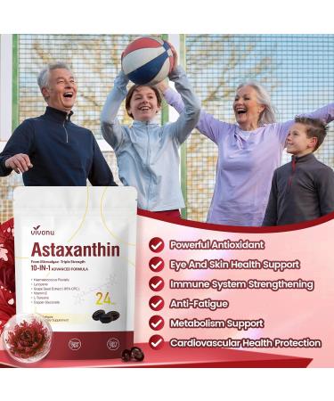 10 in 1 Astaxanthin Supplements 24mg, 4 Month Supply, Astaxantina Antioxidant from Fresh Haematococcus Pluvialis, Contains Lycopene, Grape Seed, Vitamin E, & More Supports Eye, Joints, Skin Health 24mg | 1 Bag | 240 Softgels - Buy Online on GoSupps.com