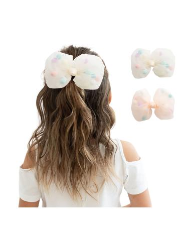 Summer Crystal Tulle Bow Girl Alligator Hair Clips (2Pcs BW Pompons)