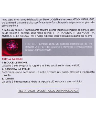  L'Oreal Paris L'Or al Paris Active Anti-Wrinkle 45+ Intensive Day and Night Face Cream for Women with Retin Peptides 50 ml - Buy Online on GoSupps.com