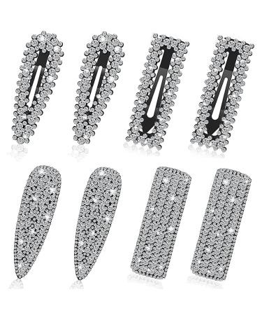 8Pcs Rhinestone Snap Hair Clips Shining Crystal Hair Clips Rhinestone Hair Barrettes Glitter Wedding Bridal Hairpins Silver Bling Hair Pins for Women Girls Hair Styling Tools Accessories