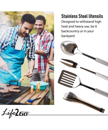 Outdoor Kitchen 10-Piece Cookware Set - Camping & RV Cooking Utensils in Compact Case - Stainless Steel Fork, Spoon, Knife & More - Grey - Buy Online on GoSupps.com