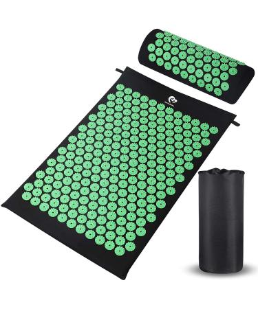 Acupressure set Bellababy acupressure mat and acupressure pillow massage mat acupuncture mattress for massage & pain relief & stress relief relaxation stimulation and meditation (green) light green