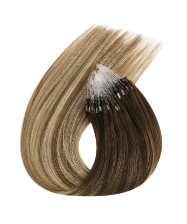 Ugeat Brown Microring Real Hair Extensions - Balayage Chocolate Light Brown with Bleach Highlights - 50g 45cm Micro Loop #4/6/613 - Buy Online on GoSupps.com