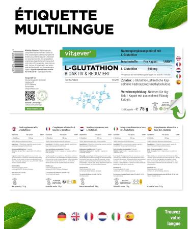 L-Glutathion - 120 g lules avec 500 mg par g lule - Premium : Glutathion r duit & bioactif issu de la fermentation - Hautement dos - Vegan 120 unit (Lot de 1) - Buy Online on GoSupps.com