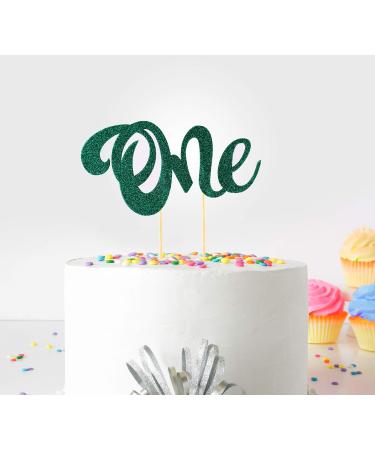 1st First Birthday Cake Topper Decoration ((Green) - One - with Double Sided Glitter Stock)