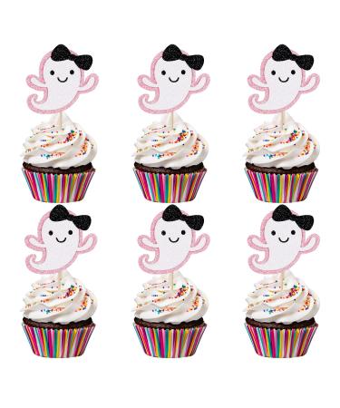 Pink and Black Glitter Ghost Cupcake Toppers- Ghost Decorations Pink and Black Halloween Party Decorations Halloween Baby Shower Cupcake Toppers Decor