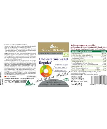 Cholesterol Level Regulator Dr. med. Michalzik - 120 Capsules with R-Alpha Lipoic Acid Lycopene Green Tea Extract & More - Biotikon  - Buy Online on GoSupps.com