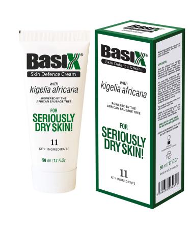 Basix Skin Defence Repair Cream Soothes Eczema Psoriasis Dermatitis Acne Natural Ingredients for Dry Flaky Itchy Skin Kigelia African Sausage Tree Lemon Ginger Plum Rosemary Vitamin E Rose Oil Aloe