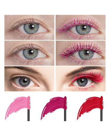 Pink Red Thrive Volume Liquid Mascara-3Pcs Pink Red Waterproof Smudge-proof Colored Mascara for Eyelashes Hypoallergenic Fast Dry Lashes Cosplay Party Stage Use Women Girl Makeup Gift-05#+06#+07# - Buy Online on GoSupps.com