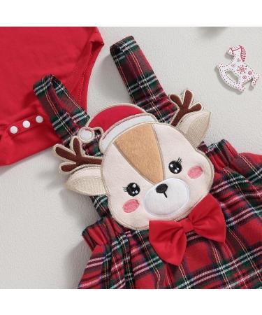 ZZLBUF Toddler Baby Girl Outfits 3Pcs Set 6-9 Months, Ribbed Ruffle T-shirt/Romper Top, Suspender Skirt, Headband - Elk Red Plaid - Buy Online on GoSupps.com