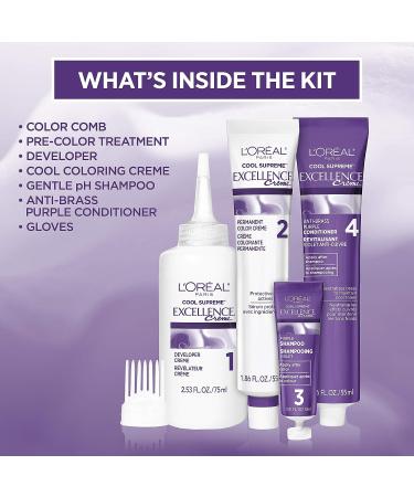 L'Oreal Paris Excellence Cool Supreme Ash Hair Color 100% Gray Coverage Dye with Anti-Brass Shampoo & Conditioner - 6.11 Ultra Light Brown - 1 Count - Buy Online on GoSupps.com