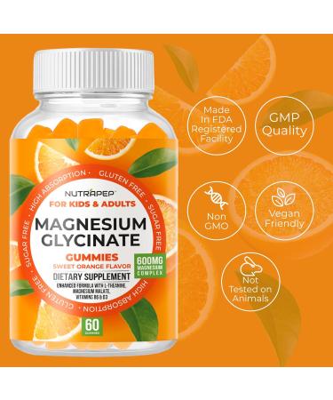 Magnesium Glycinate Gummies for Kids & Adults Women & Men - Sugar Free Gluten Free Non-GMO Vegan Chewable Supplement 60 Count (Pack of 1) - Buy Online on GoSupps.com