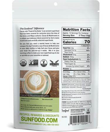 Organic Cacao & Mushrooms - Sunfood Superfoods 7.4 oz | Nutrient-Dense Superfood Blend - Buy Online on GoSupps.com