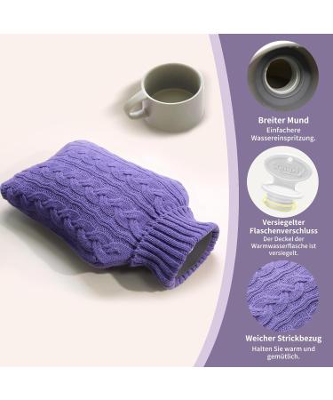 Samply 2L Hot Water Bottle with Knitted Cover - Hot & Cold Compress for Pain Relief - Lilac - Buy Online on GoSupps.com