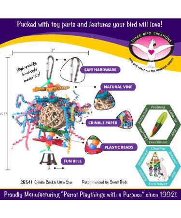 Super Bird Creations SB541 Crinkle Little Star Bird Toy - Small Bird Size 6 x 2 - Varies - Buy Online on GoSupps.com