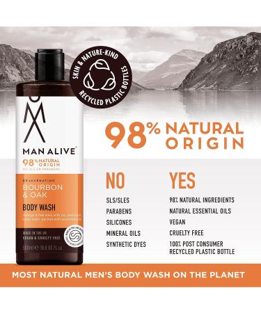 MAN ALIVE Bourbon & Oak Shower Gel for Men 500ml - Vegan, SLS Free, Masculine Scent - Ideal Grooming Gift for Men - Buy Online on GoSupps.com