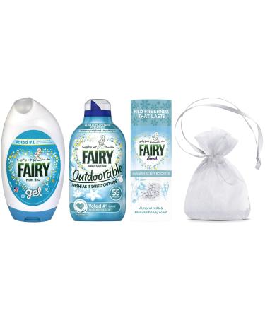 Fairy Non Bio Laundry Washing Gel for Sensitive Skin 24washes 840ml + Fairy Outdoorable Non Bio Fabric Conditioner 55washes 770ml + Fairy Fresh in Wash Scent Booster Beads 1Pk 176gr