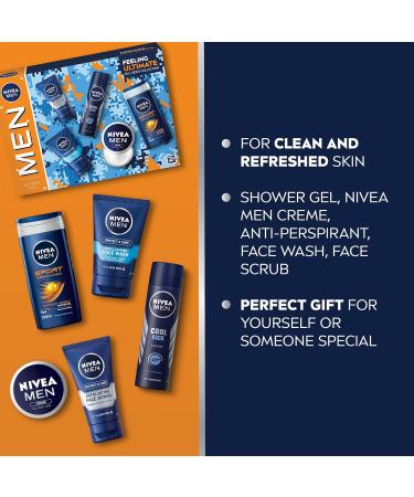 NIVEA MEN Feeling Ultimate Gift Set (5 Products) Men's Skincare Set with Shower Gel Face Wash Face Scrub Moisturising Creme and Anti-Perspirant Spray - Buy Online on GoSupps.com