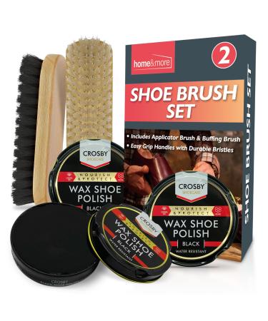 2pk Shoe Brush Set & 3 Black Shoe Polish | Black Shoe Polish Kit | 2 Shoe Polish Brushes + 3 Wax Black Leather Shoe Polish | Black Boot Polish | Shoe Polish Black Polish Shoes | Shoe Cleaning Kit - Buy Online on GoSupps.com