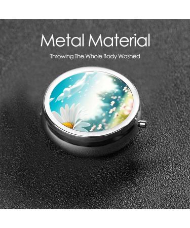 Cute White Daisies Portable Metal Pill Box | Round Mini 3-Compartment | Travel-Friendly Black Design for Small Pills - Buy Online on GoSupps.com