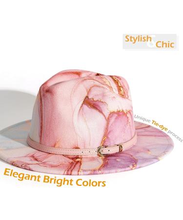 Gossifan Multicolor Tie-dye Wide Brim Fedora Hat for Women - Gold Pink - Size 7 1/8-7 1/4 - Buy Online on GoSupps.com