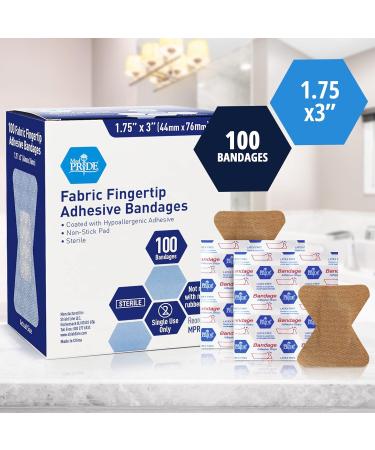 Med Pride Sterile Fabric Fingertip Adhesive Bandages 1.75'' x 3'' 100 Count - Hypoallergenic Latex-Free First Aid Finger Bandages - Individual Wrapped - Buy Online on GoSupps.com