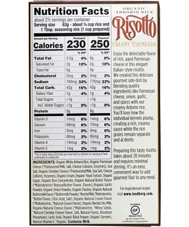 Organic Arborio Rice Risotto - Creamy Parmesan, Gluten-Free, Non-GMO - Lundberg Family Farms (5.5 oz, 6-Pack) - Buy Online on GoSupps.com