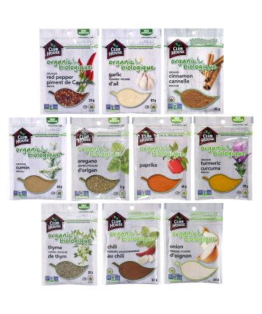 Club House Quality Natural Herbs & Spices Organic Pantry Essentials Pack 10 Count (garlic powder onion powder chili powder cinnamon turmeric oregano paprika) - Amazon Exclusive Cinnamon Garlic Turmeric 345 g (Pack of 1)