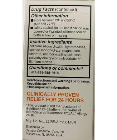 Camber Levocetirizine Dihydrochloride 5mg Antihistamine Tablets (80 Count) for Allergy Relief - Compare to Xyzal - Consumer Care - Buy Online on GoSupps.com