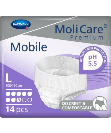 Molicare Premium Mobile disposable pants: discrete use in incontinence for women and men 8 drops size.L (100-150 cm hip circumference) 14 pieces 8 drops L (1 pack) 14 pieces