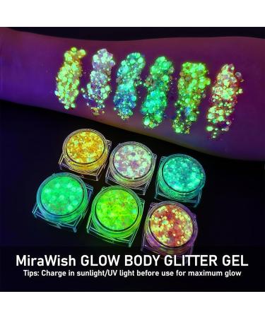  Yamobi Glitter Body Gel 6 Bright Colours for Hair and Luminous Face with Cotton Tips Rave Accessory for Festivals Carnival Party UV Black Light - Buy Online on GoSupps.com
