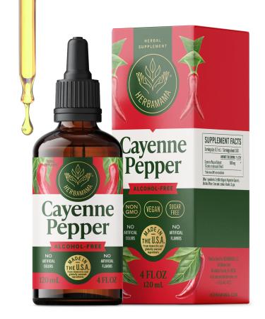 HERBAMAMA Cayenne Pepper Liquid Drops - Vegan Digestive Support & Gut Cleanse with Capsicum Capsaicin Extract - Pure Cayenne Pepper Tincture - Non-GMO, Alcohol & Sugar-Free Supplement, 56-Day Supply 4 Fl Oz (Pack of 1)