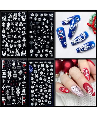 4 Sheets Christmas Nail Art Stickers 5D Embossed Snowflake Nail Decals Self-Adhesive Nail Stickers with Tweezers DIY Christmas Nail Design Decoration for Women Girls Style1 - Buy Online on GoSupps.com