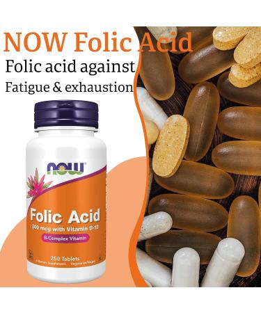 Now Foods Folic Acid 800mcg - 250 Vegan Tablets | Lab-Tested High Dose Vitamin B12 | Gluten & SOYA Free | Vegetarian - Buy Online on GoSupps.com