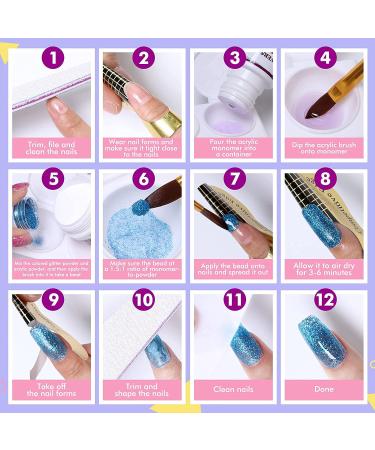 Ejiubas Acrylic Nails Kit - Complete Nail Extension Set with Powder, Monomer, Glitter, Tips, and Brush - Manicure DIY Supplies - Buy Online on GoSupps.com